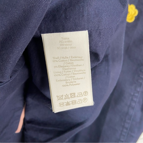 BODEN Embroidered Utility Jacket Navy Blue Yellow Floral 2 Petite Button Cotton - Picture 5 of 5